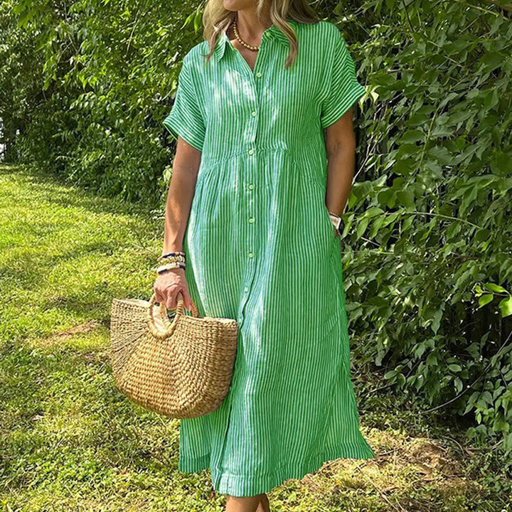 Relaxed Striped Cotton Linen Shirt Dress