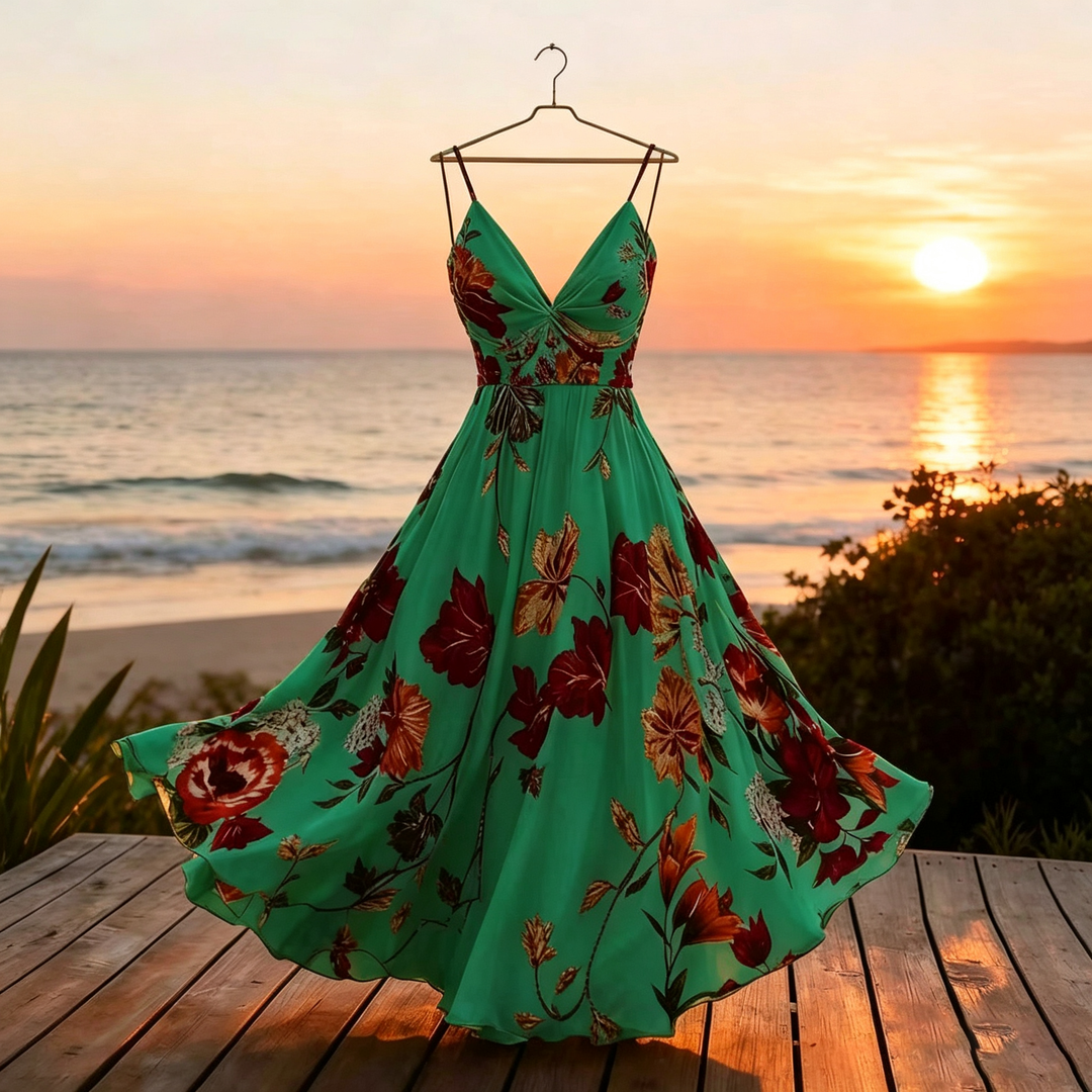 French Tropical Floral Maxi Dress