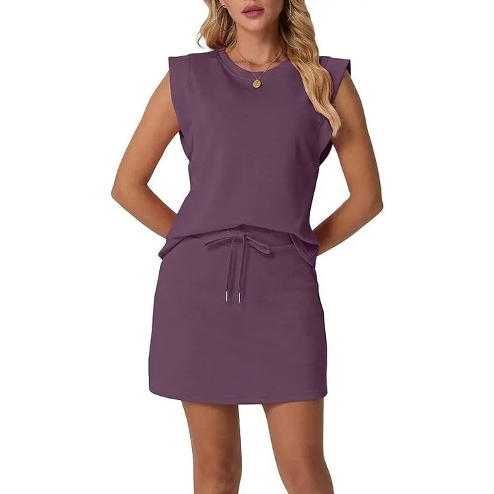 Minimalist Cotton Cap Sleeve Top &amp; Mini Skirt Set