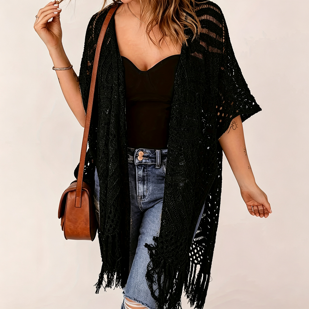 Bohemian style crochet tassel cover-up