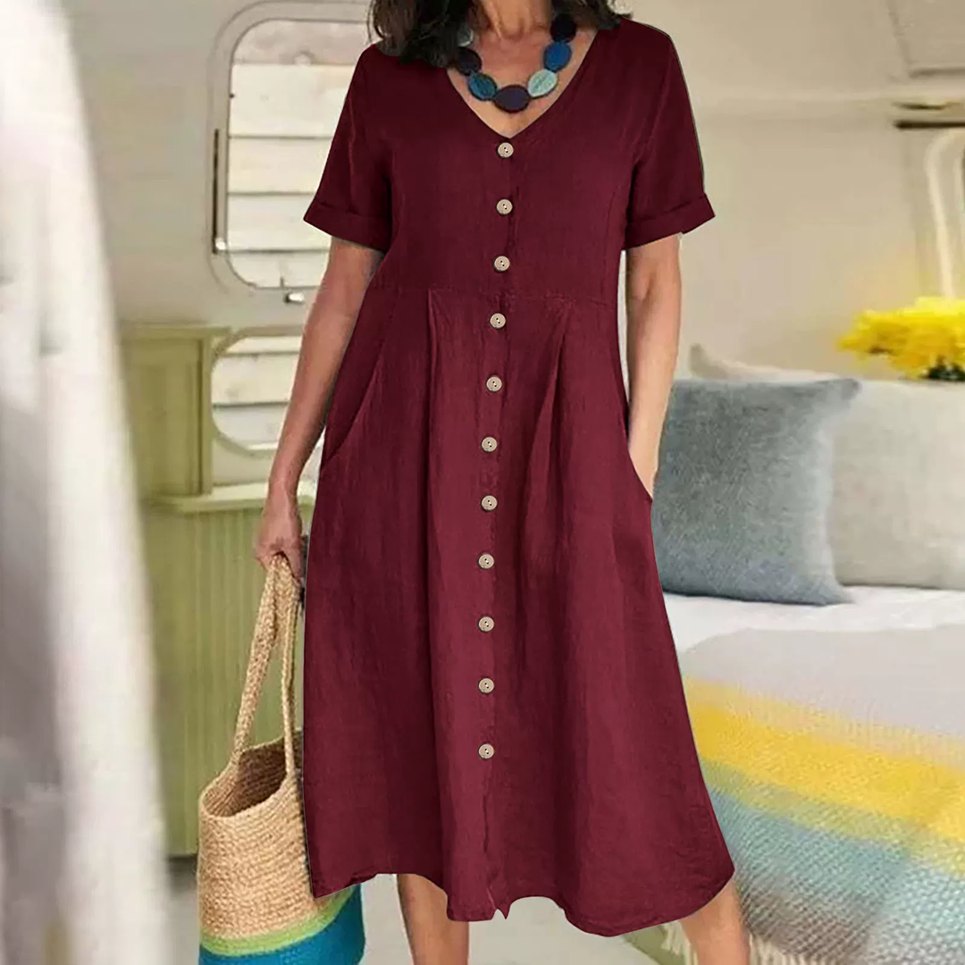 Linen Blend Relaxed Fit Midi Dress