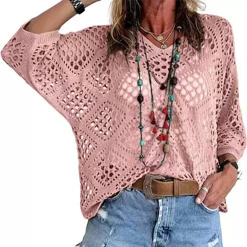 Open Knit Batwing Sleeve Cover-Up