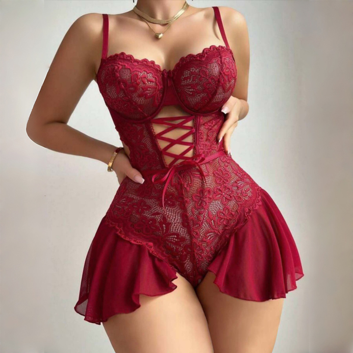 Women’s Lace Corset Babydoll – Lace-Up Detail