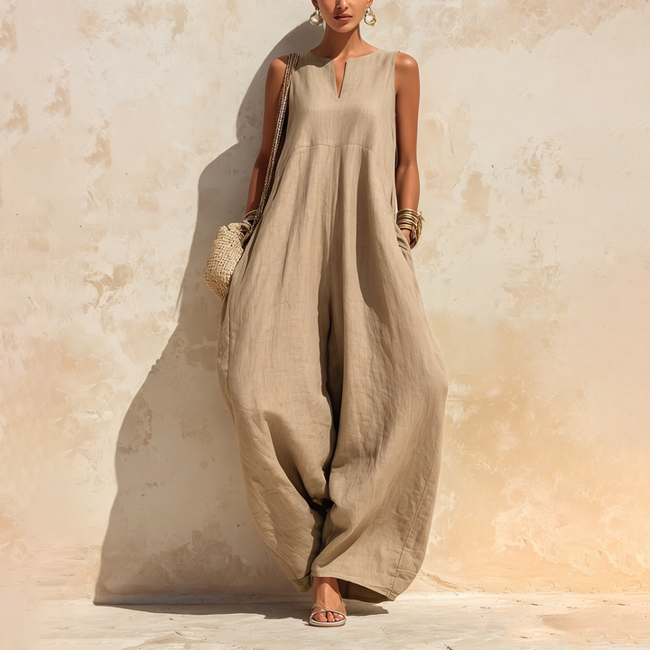 Minimalist V Neck Wide Leg Jumpsuit