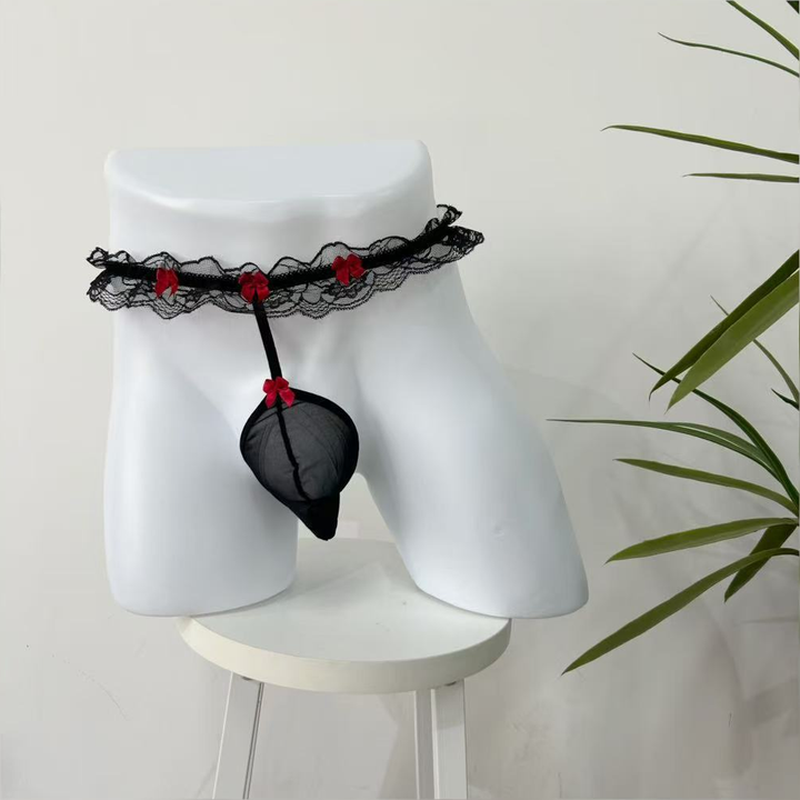 Men’s Lace Thong – Sheer Floral Detail