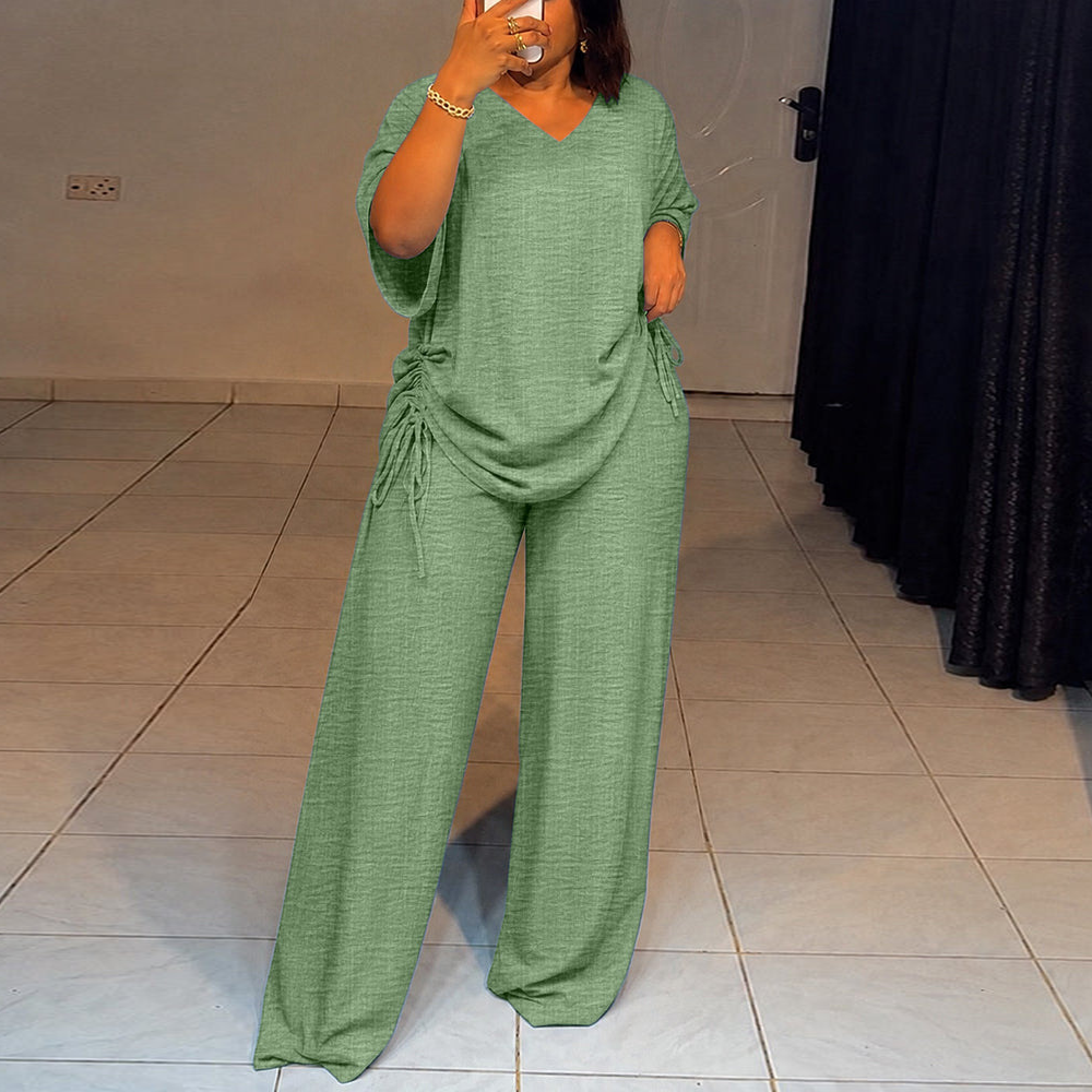 Relaxed Striped Wide Leg Pants Set