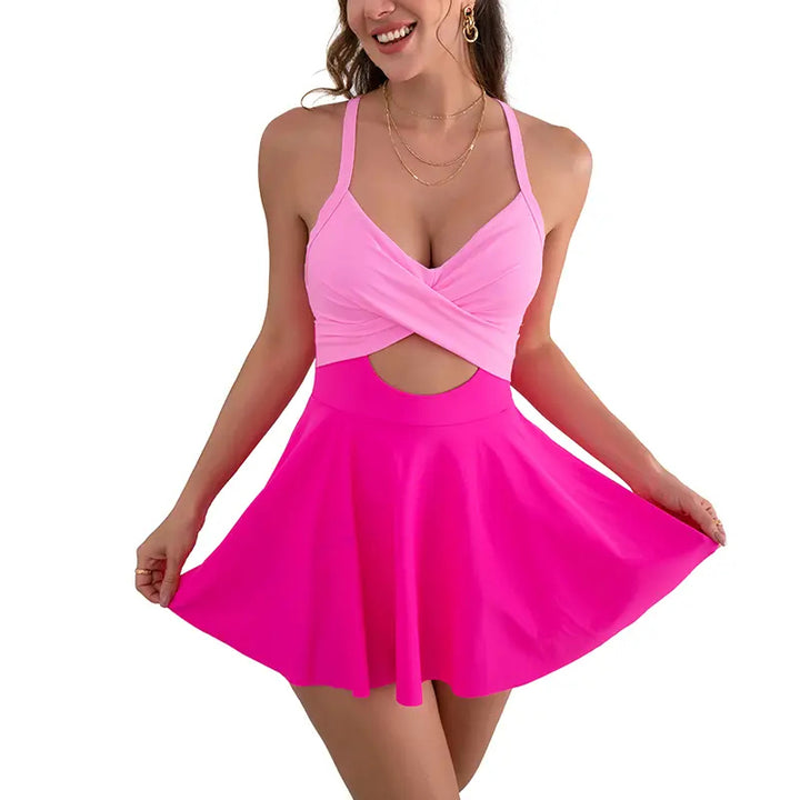 V-Neck Wrap Cutout Skirted One-Piece Swimsuit