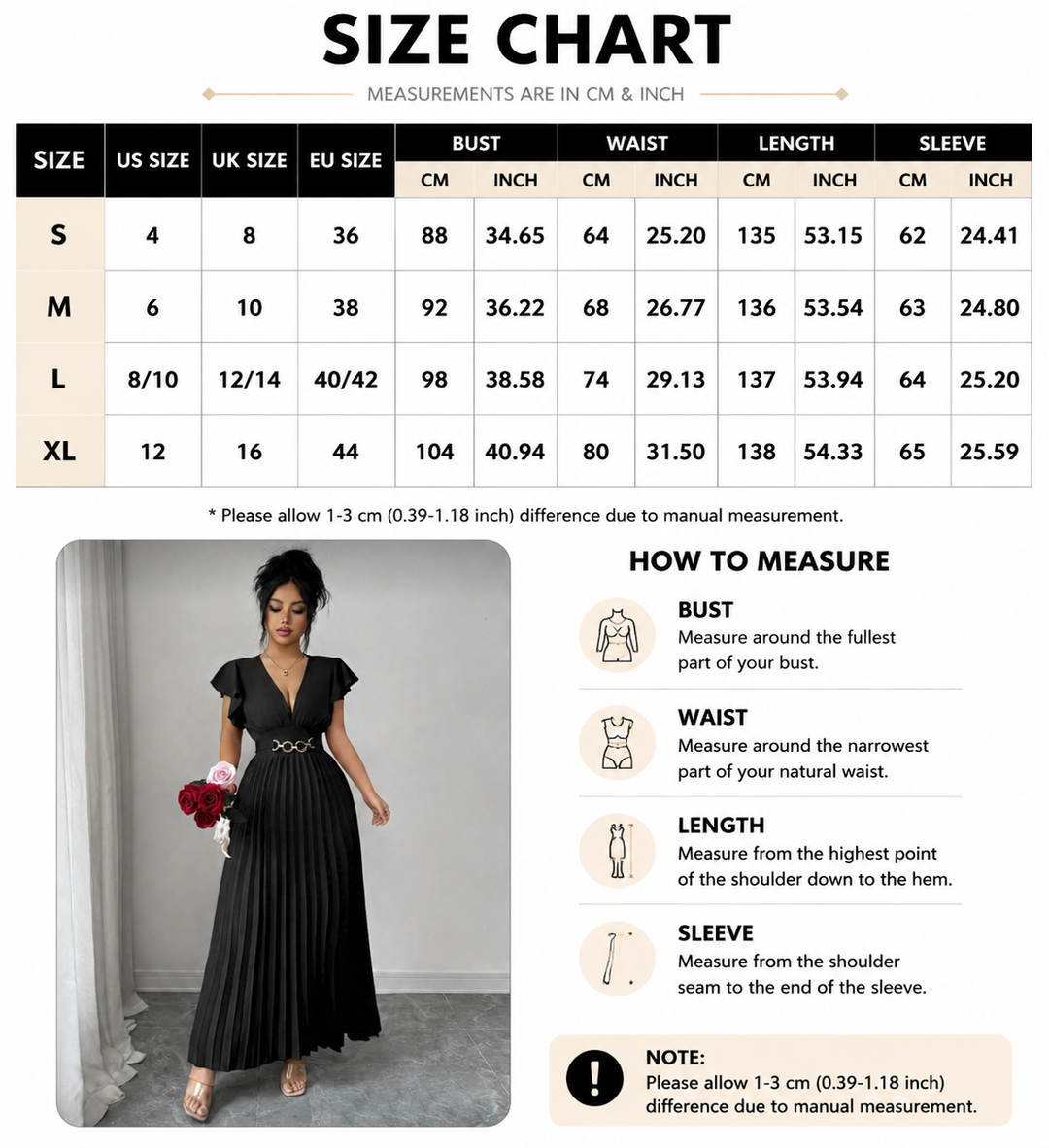 Elegant Black Pleated Maxi Dress