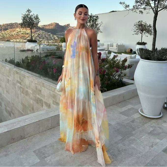 Double Layer Chiffon Tie Dye Maxi Dress
