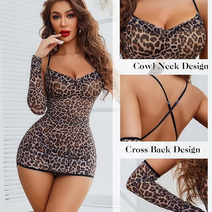 Leopard Print Spaghetti Strap Bodycon Dress Set
