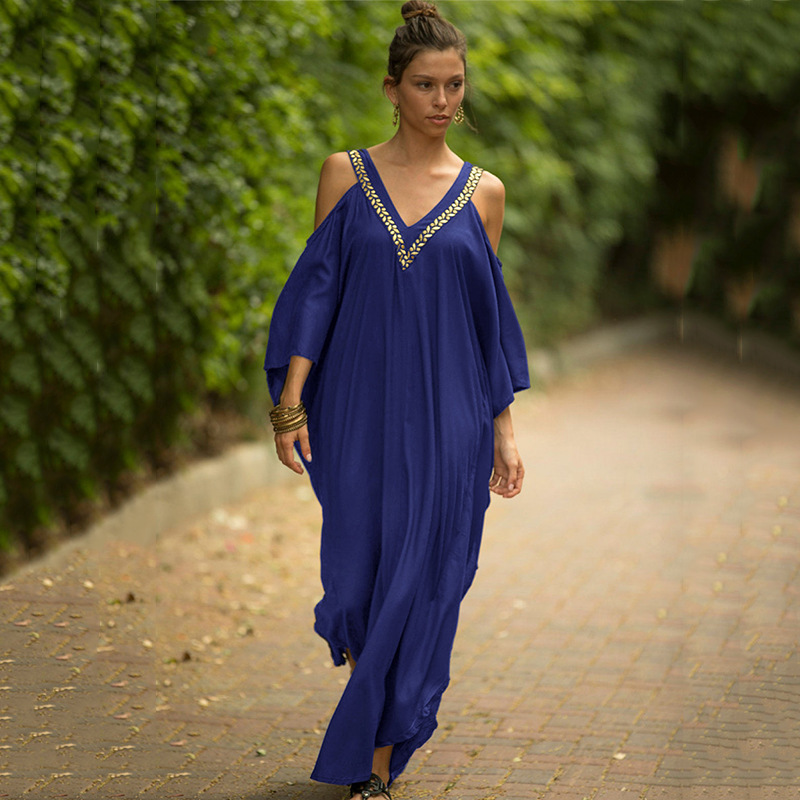 Embroidered Boho Beach Cover Up Maxi Dress