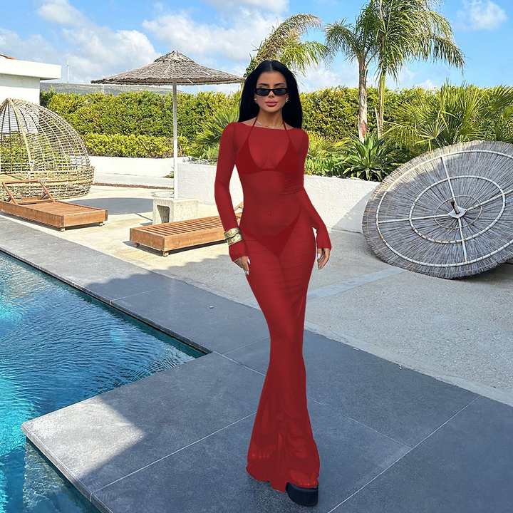 Sheer mesh bodycon maxi dress