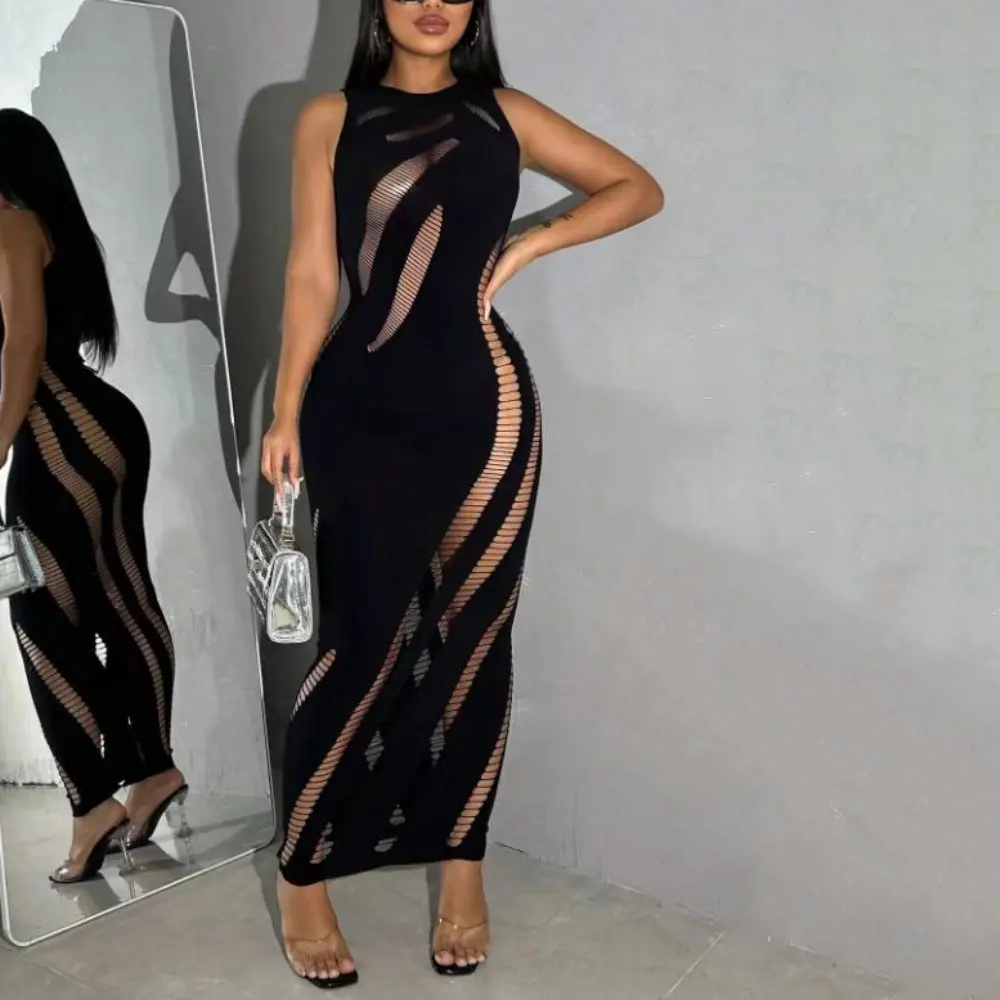 Sheer cutout sleeveless bodycon dress