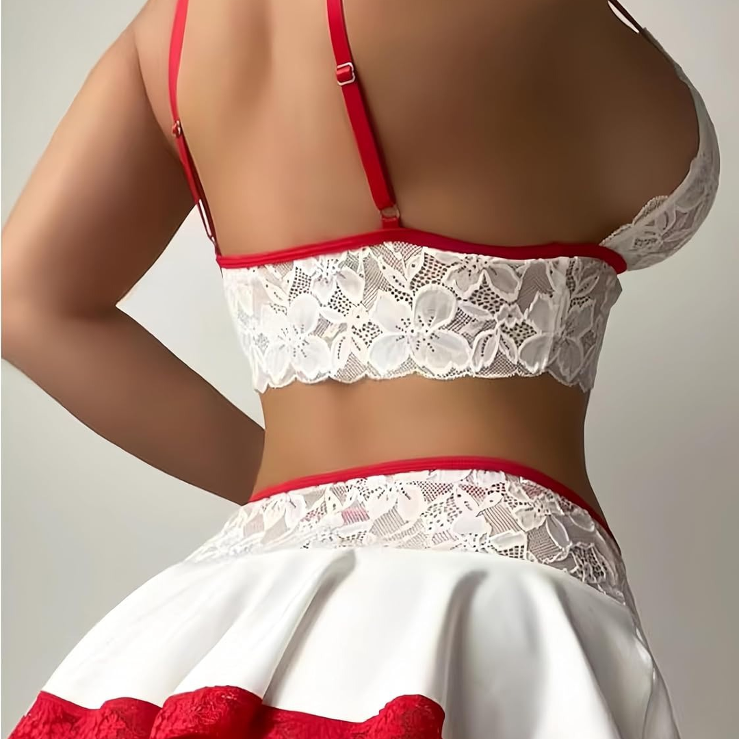 Women’s Lace Lingerie Set – Ruffle Skirt &amp; Garter Detail