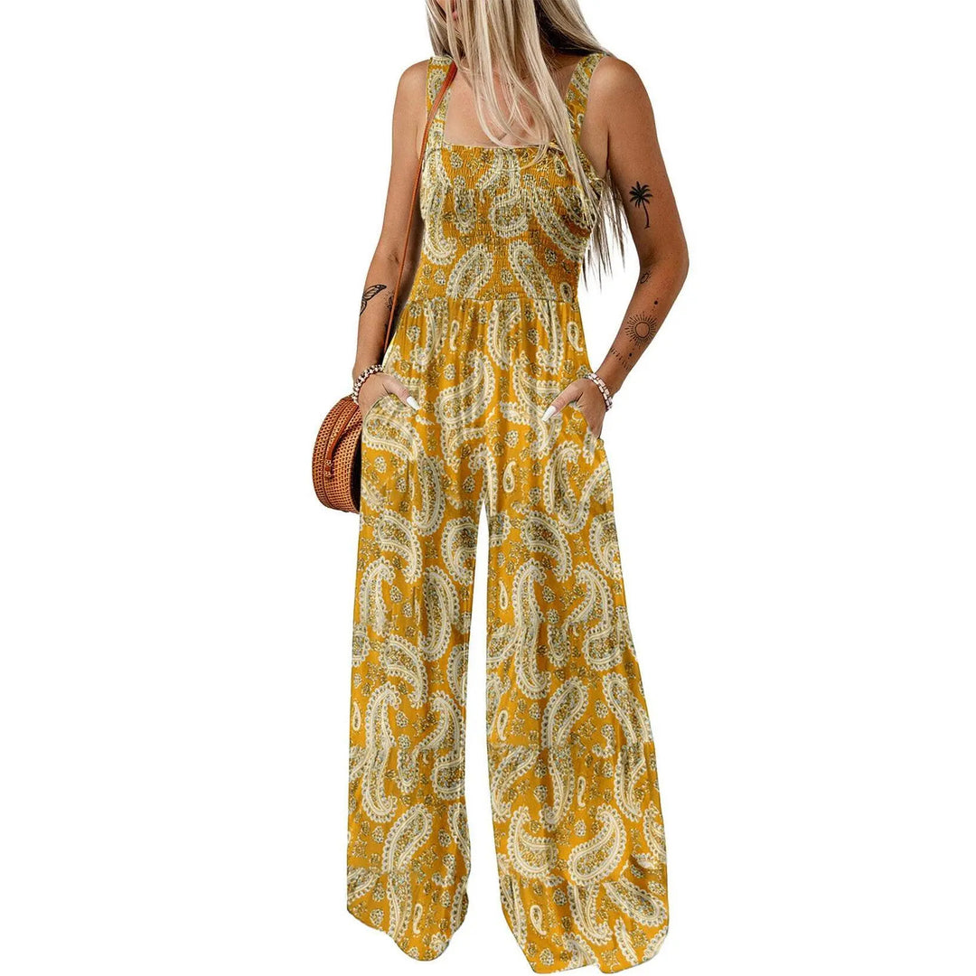 Boho Printed Spaghetti Strap Jumpsuit