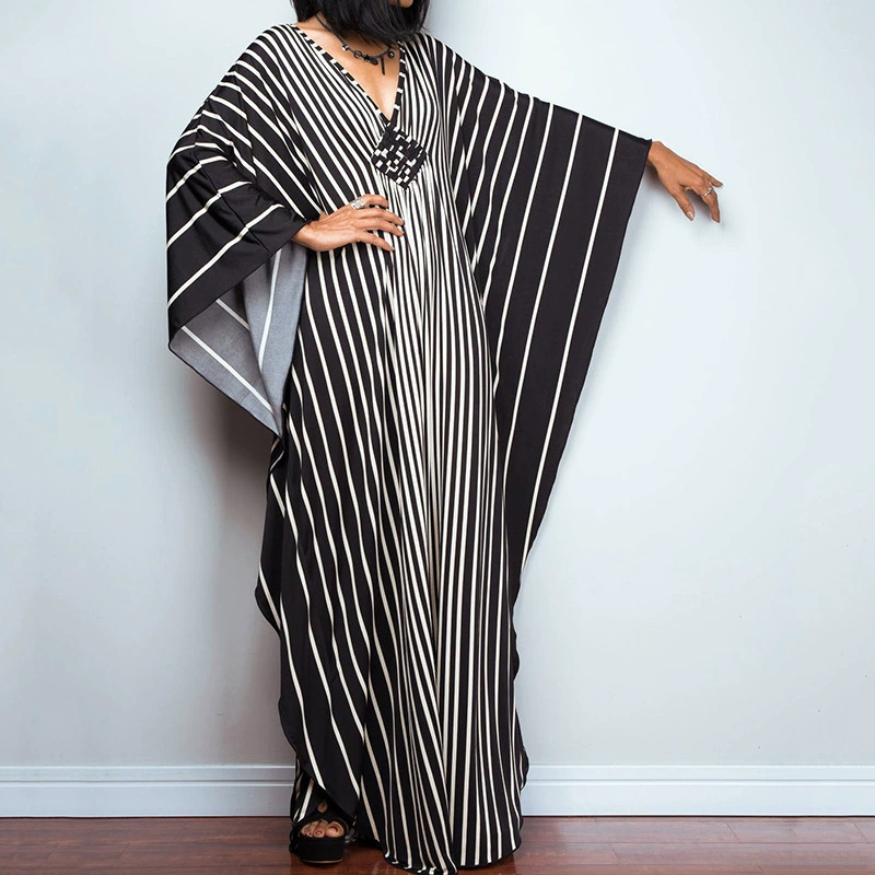 Relaxed Boho Off-Shoulder Striped Maxi Dress