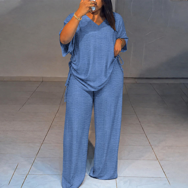 Relaxed Striped Wide Leg Pants Set