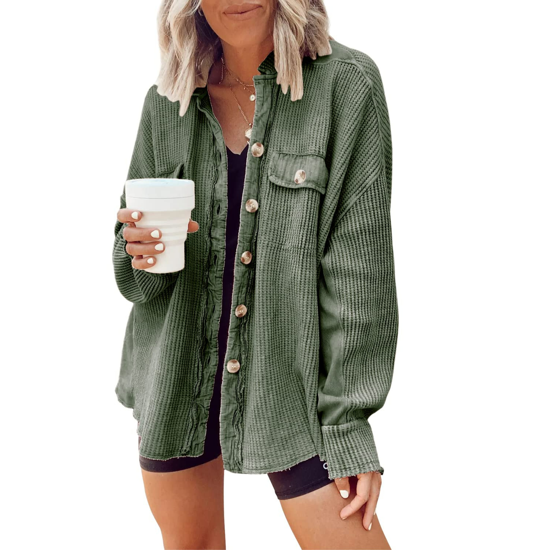 Casual collared pocket irregular shirt jacket for women