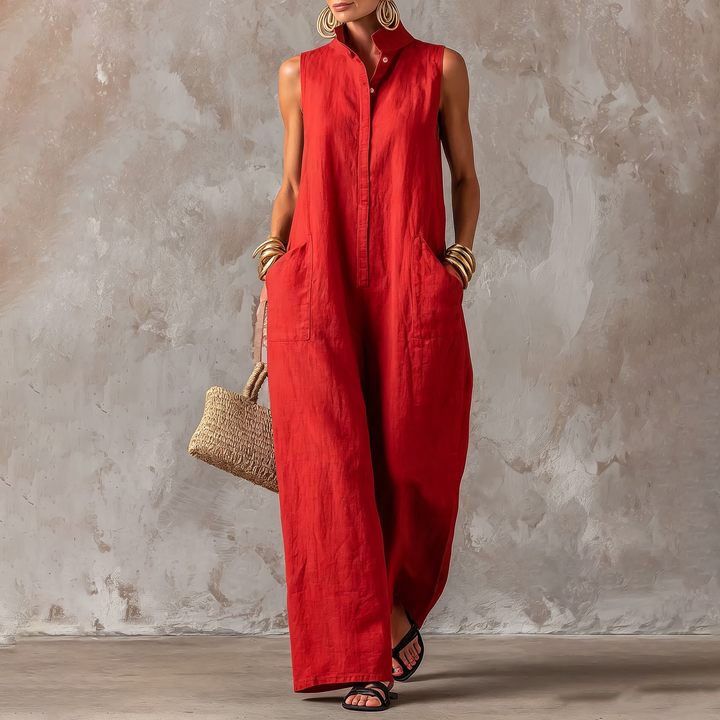 Casual vacation style jumpsuit, sleeveless wide-leg jumpsuit
