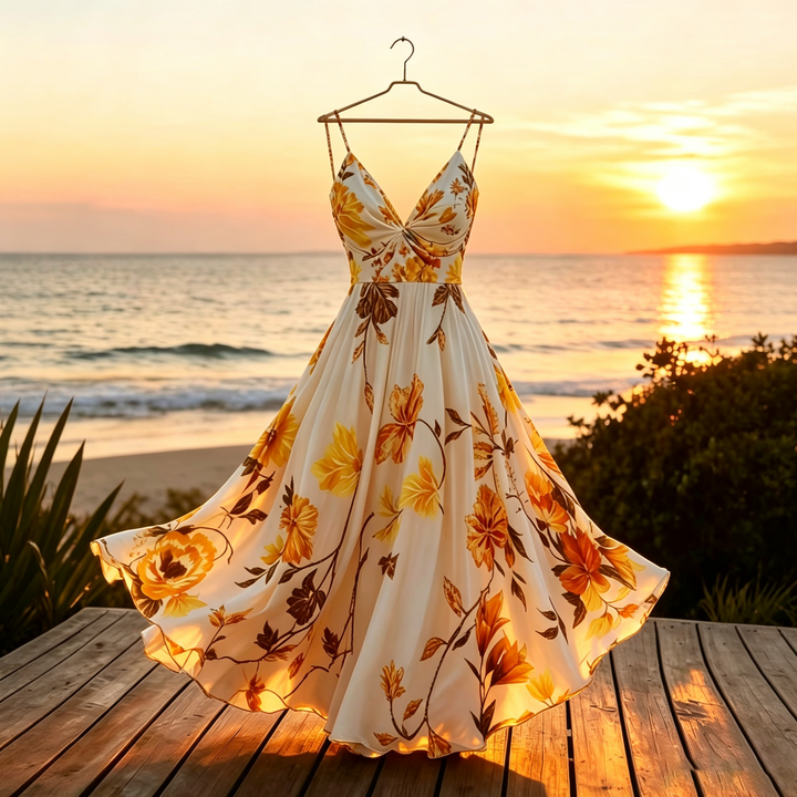 French Tropical Floral Maxi Dress