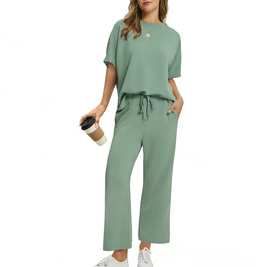 Round Neck Top &amp; Wide Leg Pants Set