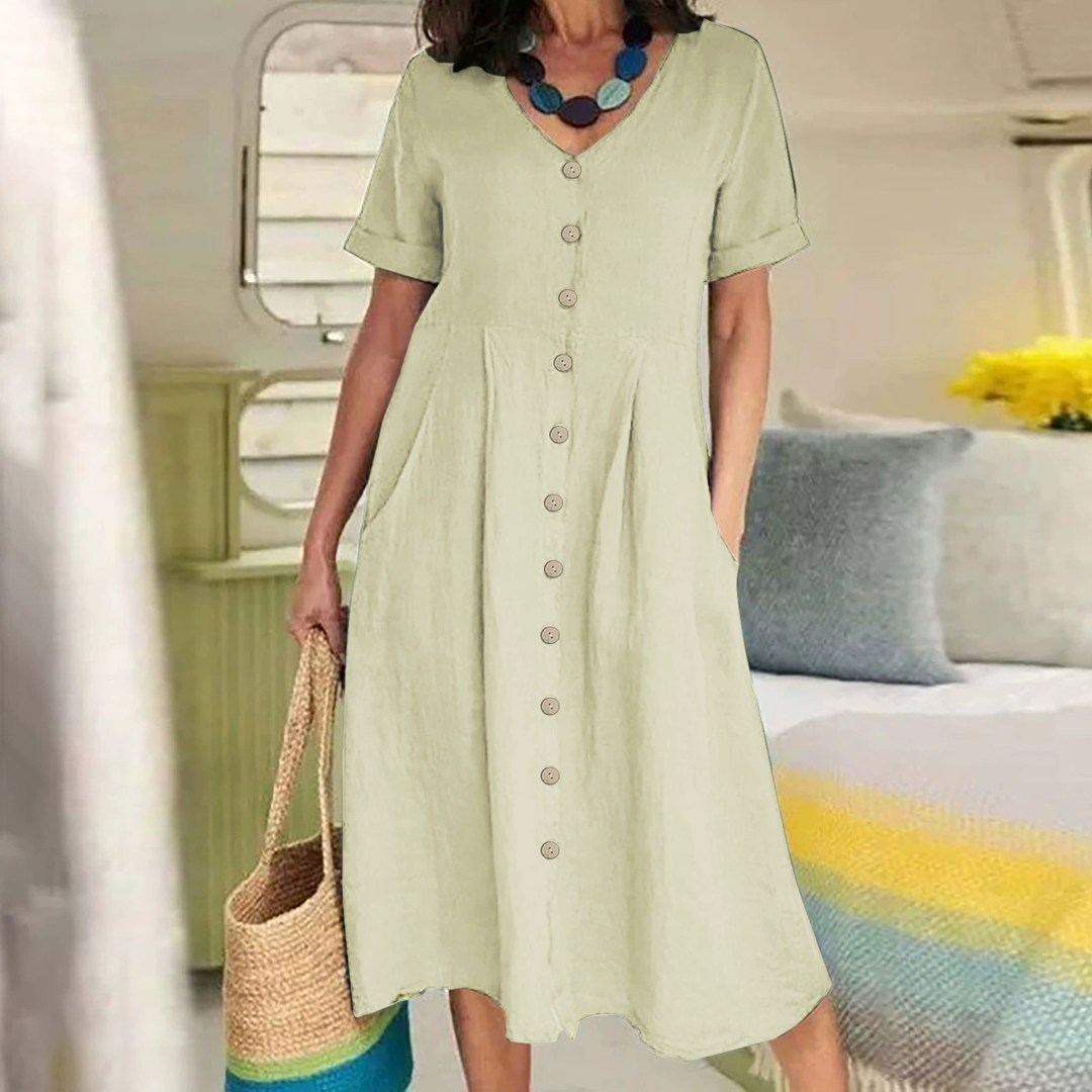 Linen Blend Relaxed Fit Midi Dress