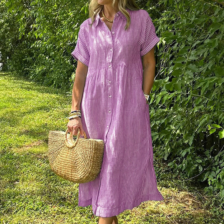 Relaxed Striped Cotton Linen Shirt Dress