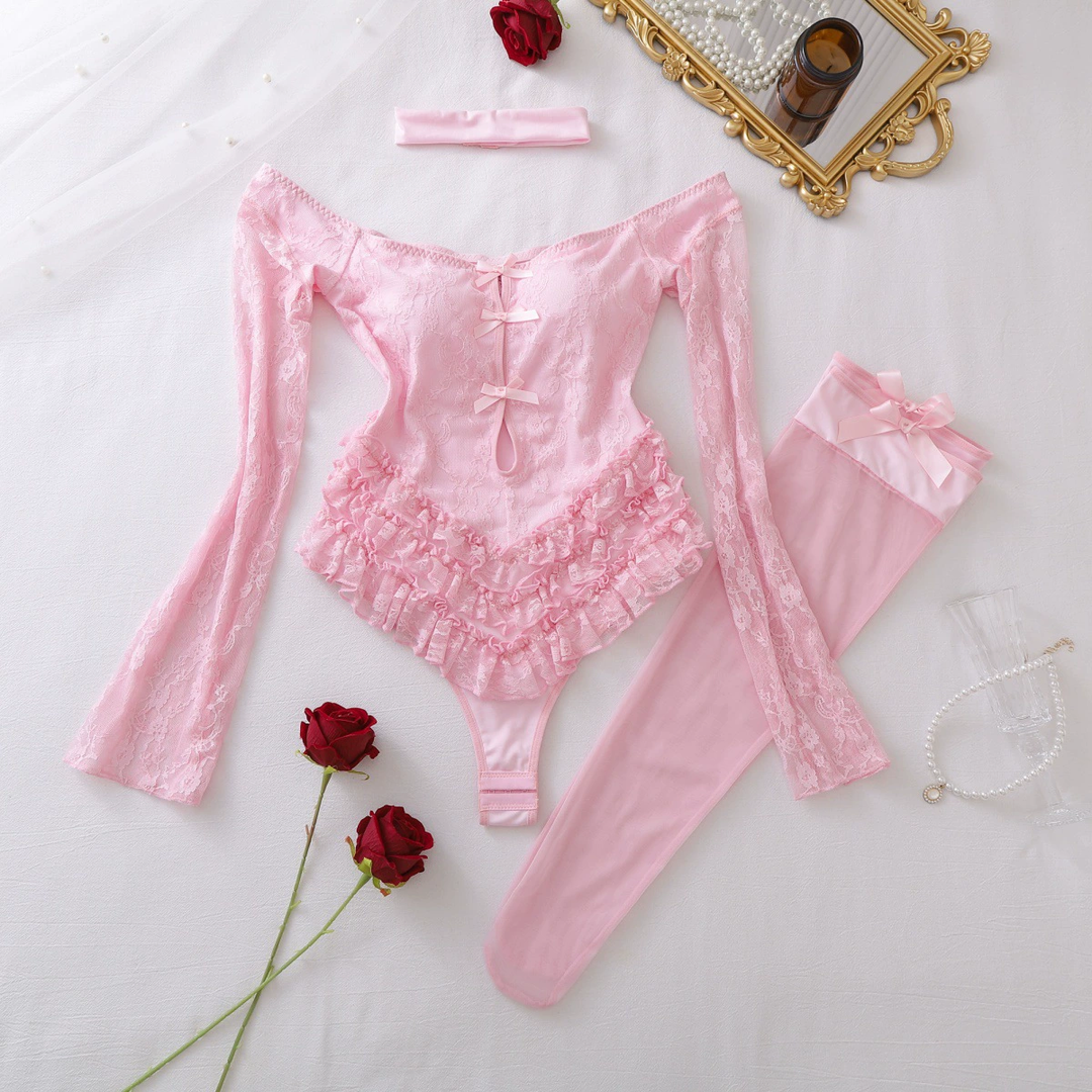 Off-Shoulder Lace Teddy Bodysuit