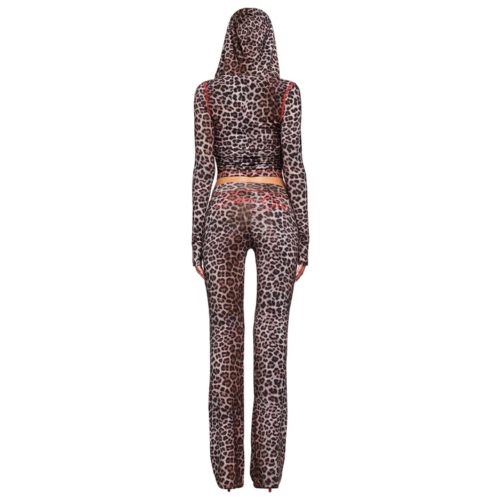 Leopard print zipper street style tracksuit