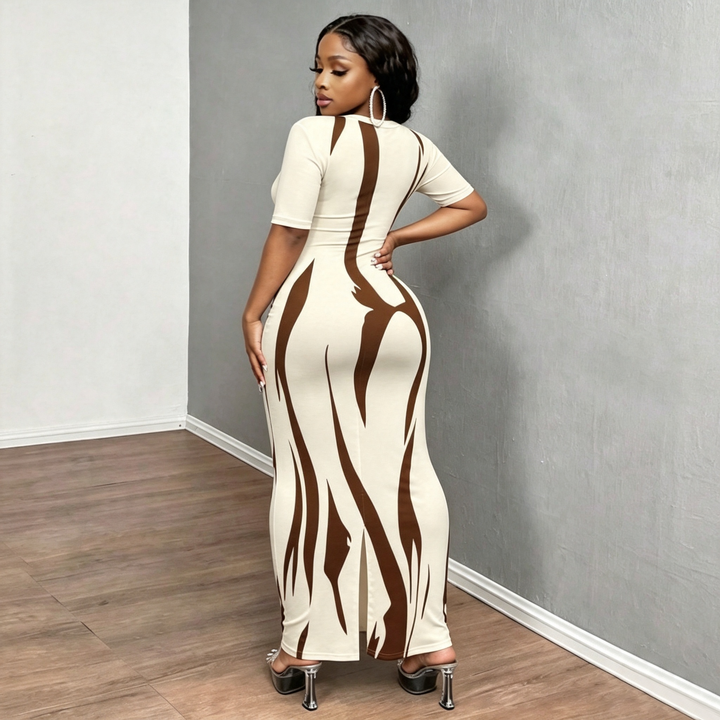 Color-blocked fitted long dress