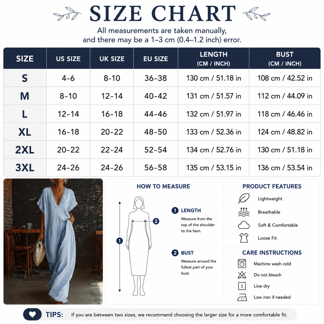 Linen Blend Lace Trim Maxi Dress