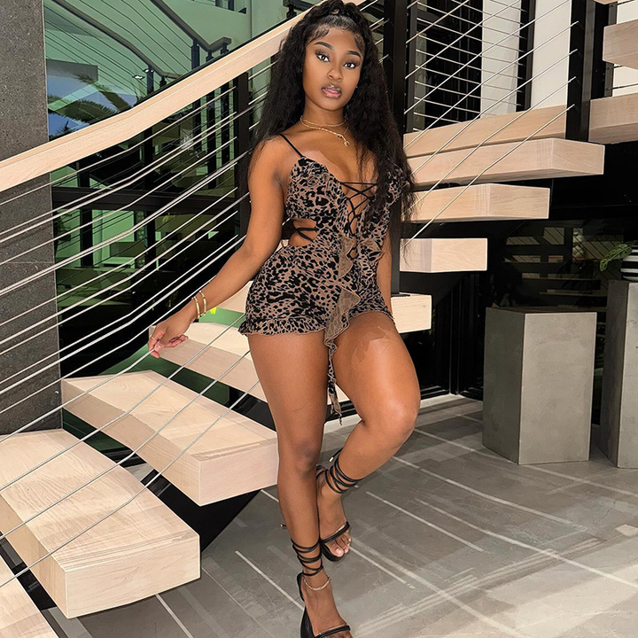 Leopard print lace-up bodysuit