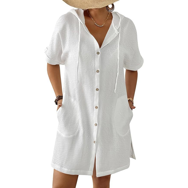 Cotton Gauze Button-Front Shirt Dress