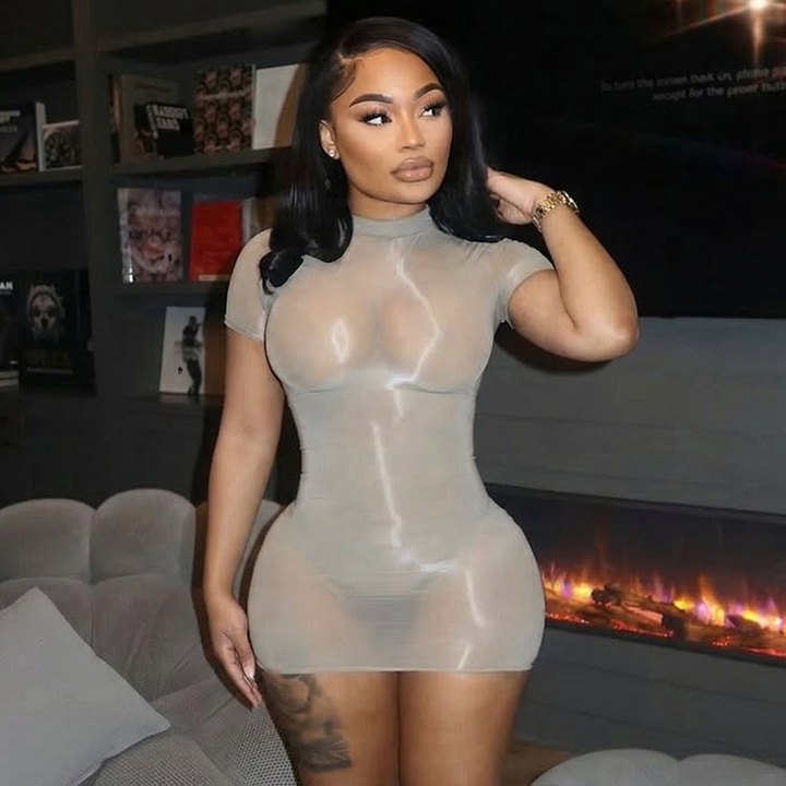Women’s Sheer Bodycon Mini Dress – Short Sleeve