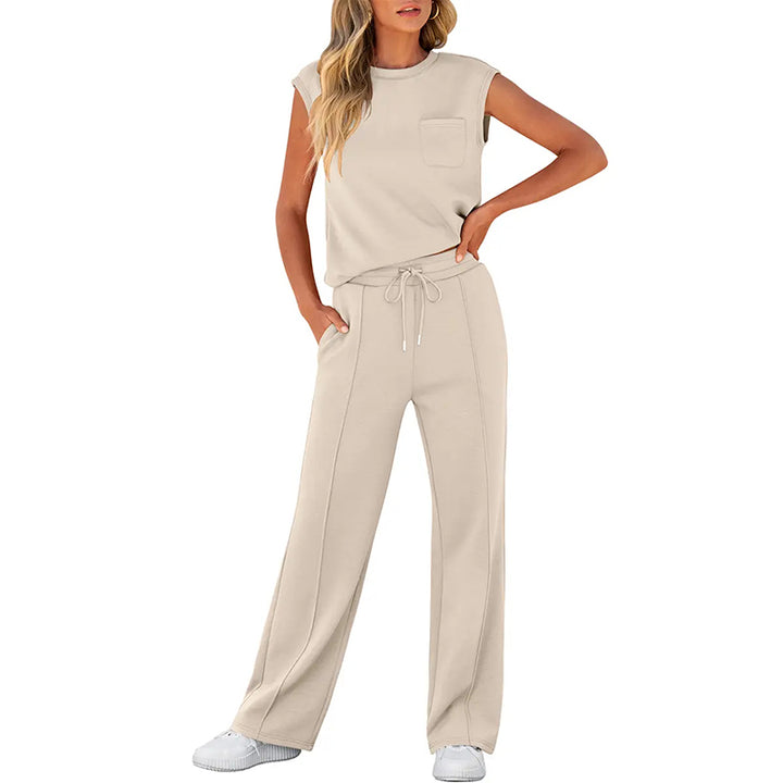 Sleeveless Athleisure Top &amp; Wide Leg Pants Set