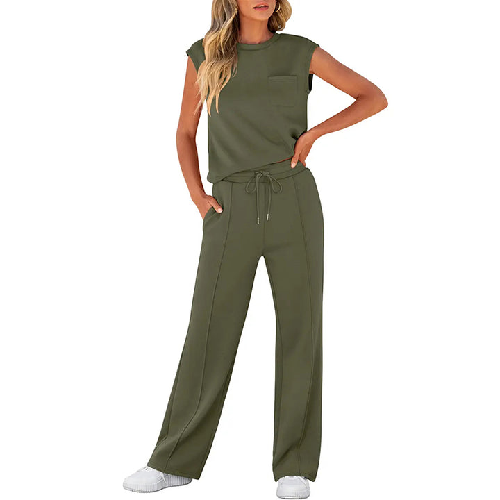 Sleeveless Athleisure Top &amp; Wide Leg Pants Set