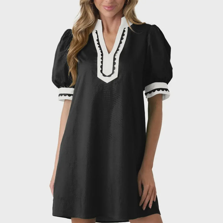 Floral Puff Sleeve V-Neck Mini Dress
