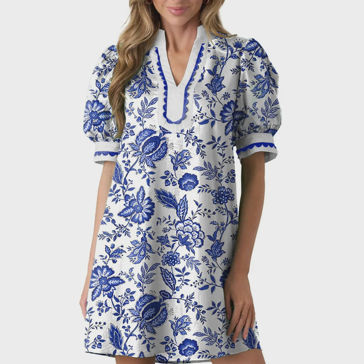 Floral Puff Sleeve V-Neck Mini Dress
