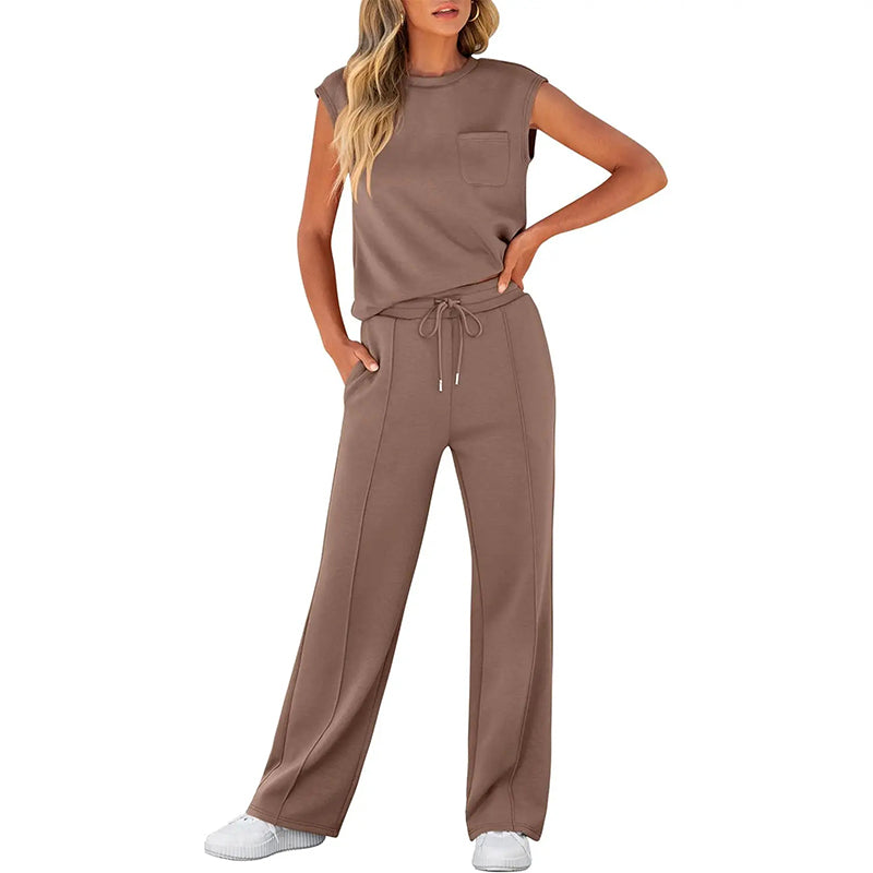 Sleeveless Athleisure Top &amp; Wide Leg Pants Set
