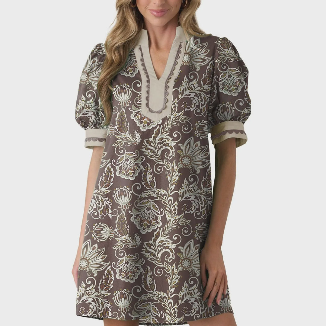 Floral Puff Sleeve V-Neck Mini Dress