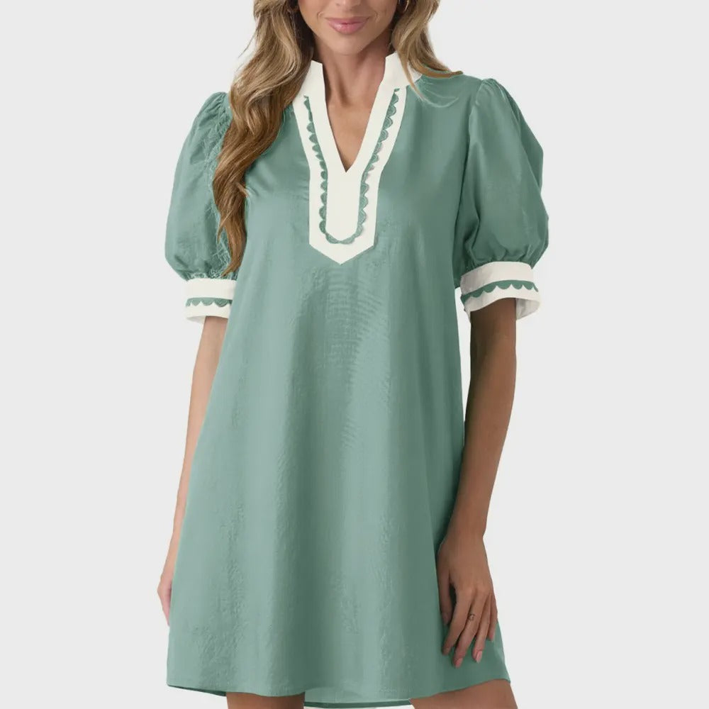 Floral Puff Sleeve V-Neck Mini Dress