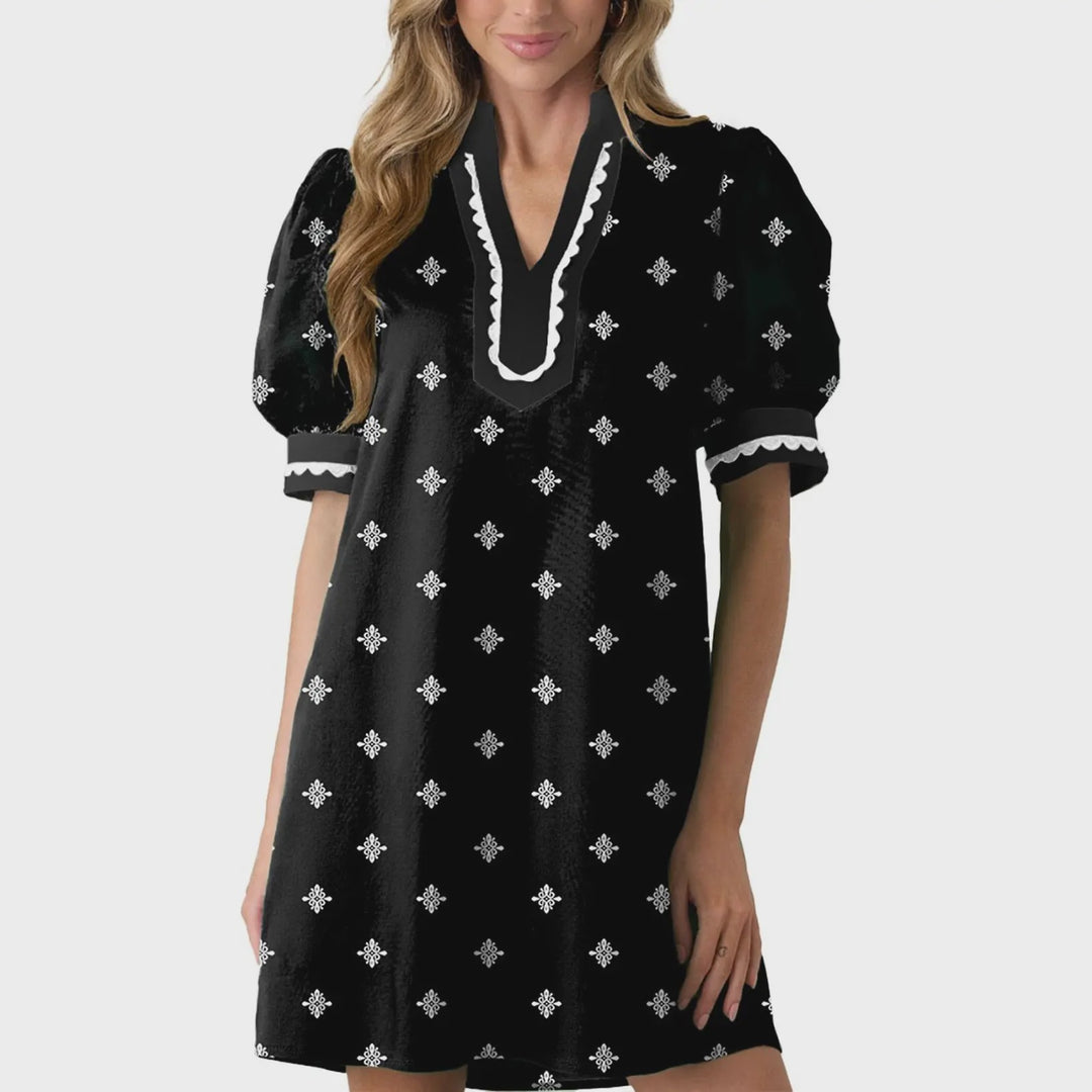 Floral Puff Sleeve V-Neck Mini Dress
