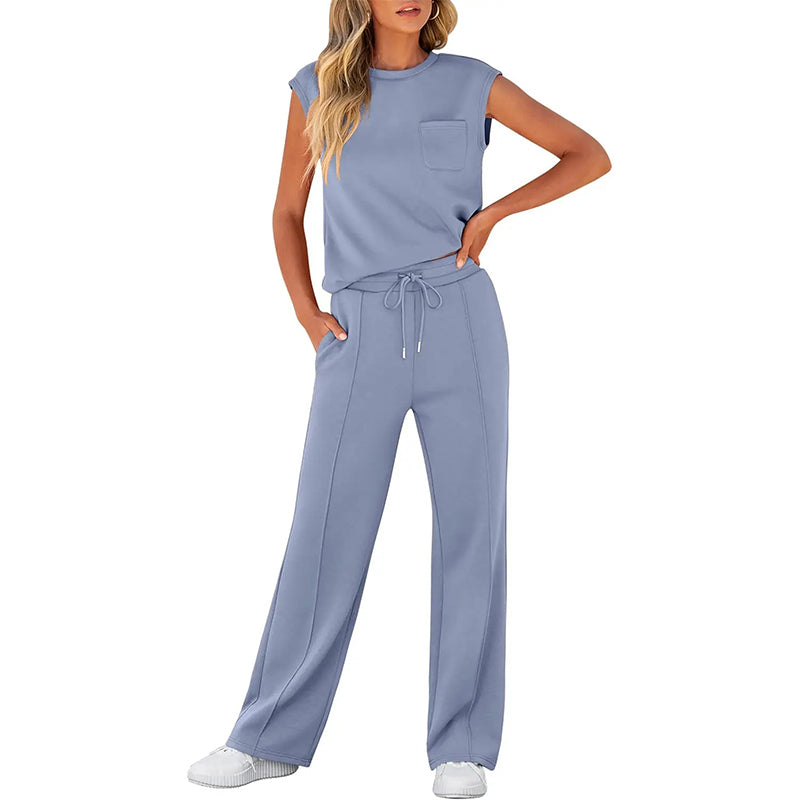 Sleeveless Athleisure Top &amp; Wide Leg Pants Set