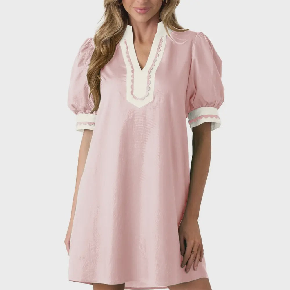 Floral Puff Sleeve V-Neck Mini Dress