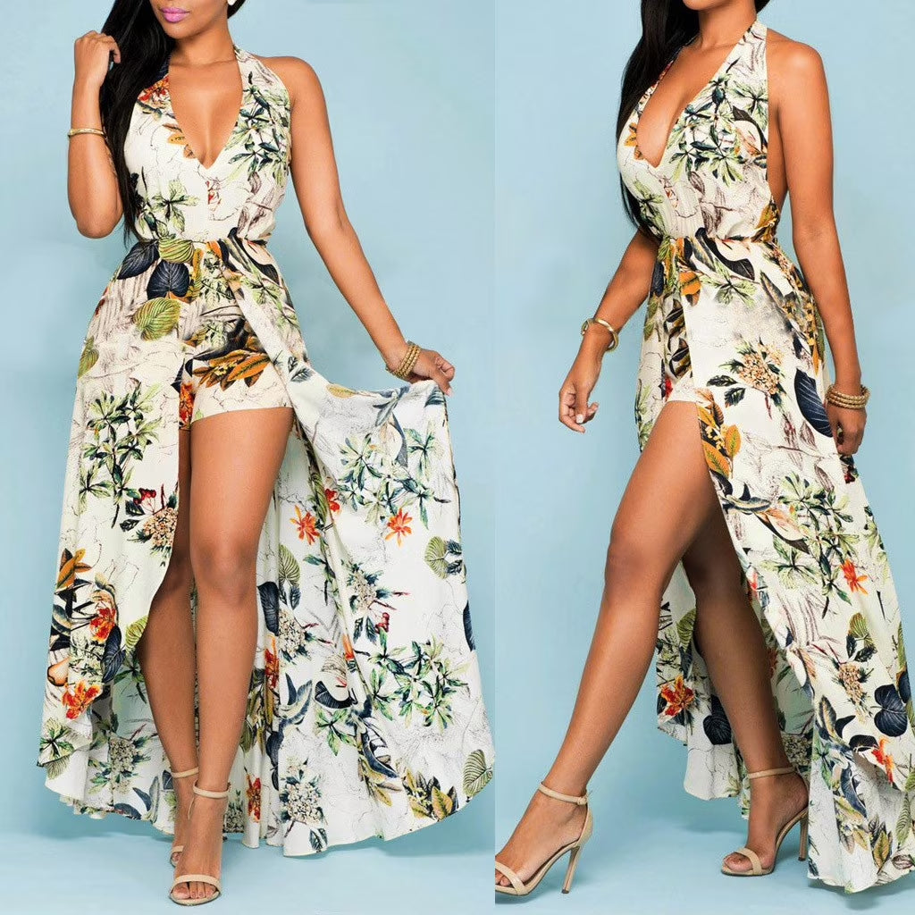 Tropical Floral Resort Romper Dress