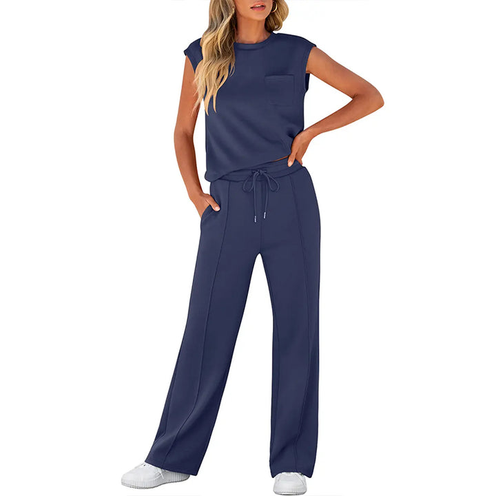 Sleeveless Athleisure Top &amp; Wide Leg Pants Set