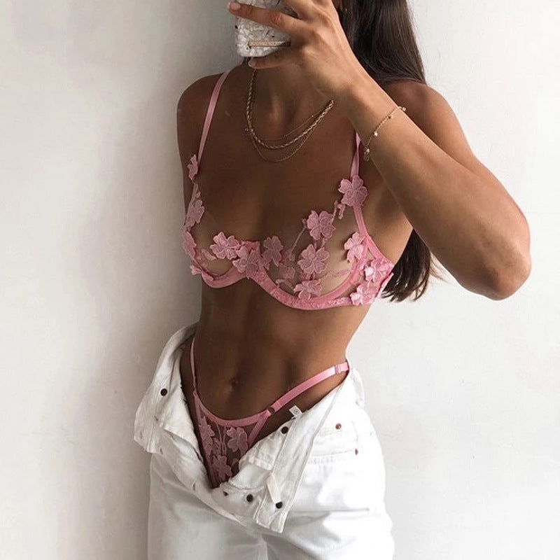 Sexy Sexy See-Through Embroidery Lingerie Two-Piece Set
