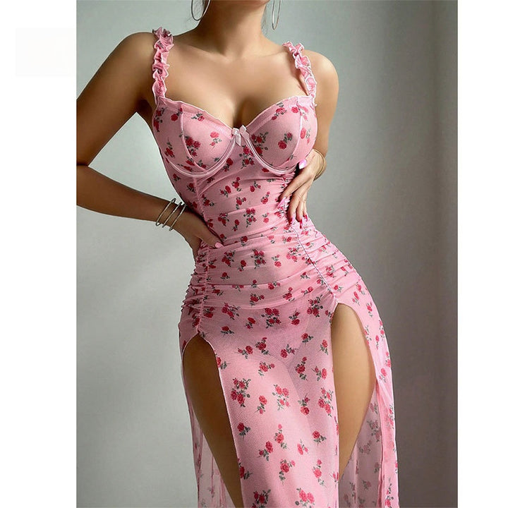 Floral mesh slit sundress