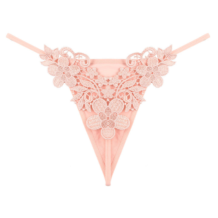 Low-rise strappy embroidered thong