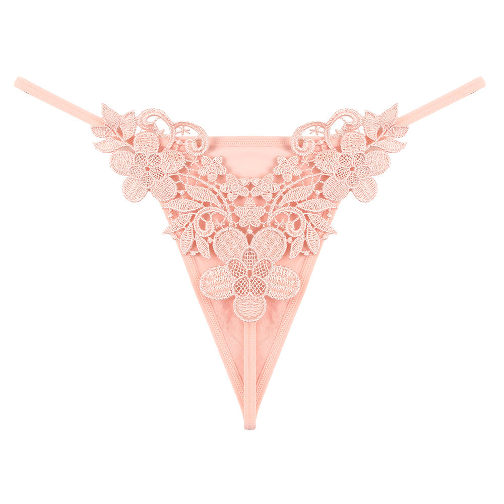 Low-rise strappy embroidered thong